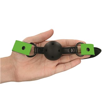 Ouch! Glow In The Dark Bondage Kit - Ball Gag Hand Shot