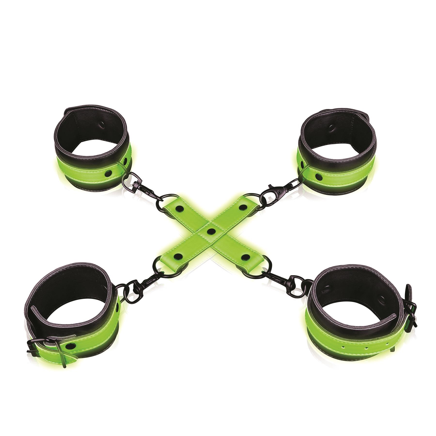 Ouch! Glow in the Dark Hand and Ankle Cuffs with Hogtie - Product Shot