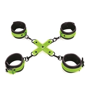 Ouch! Glow in the Dark Hand and Ankle Cuffs with Hogtie - Product Shot