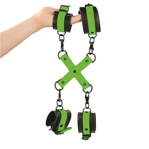 Ouch! Glow in the Dark Hand and Ankle Cuffs with Hogtie - Hand Shot