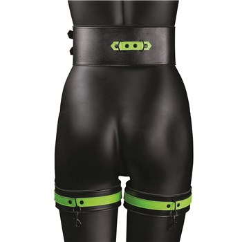 Ouch! Glow In The Dark Thigh Cuffs with Belt and Handcuffs - Product Shot - S/M Back