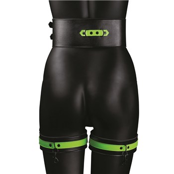 Ouch! Glow In The Dark Thigh Cuffs with Belt and Handcuffs - Product Shot - L/XL Back