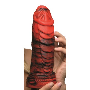CreatureCocks Fire Dragon Dildo - Product Shot Hand Shot to Show Size