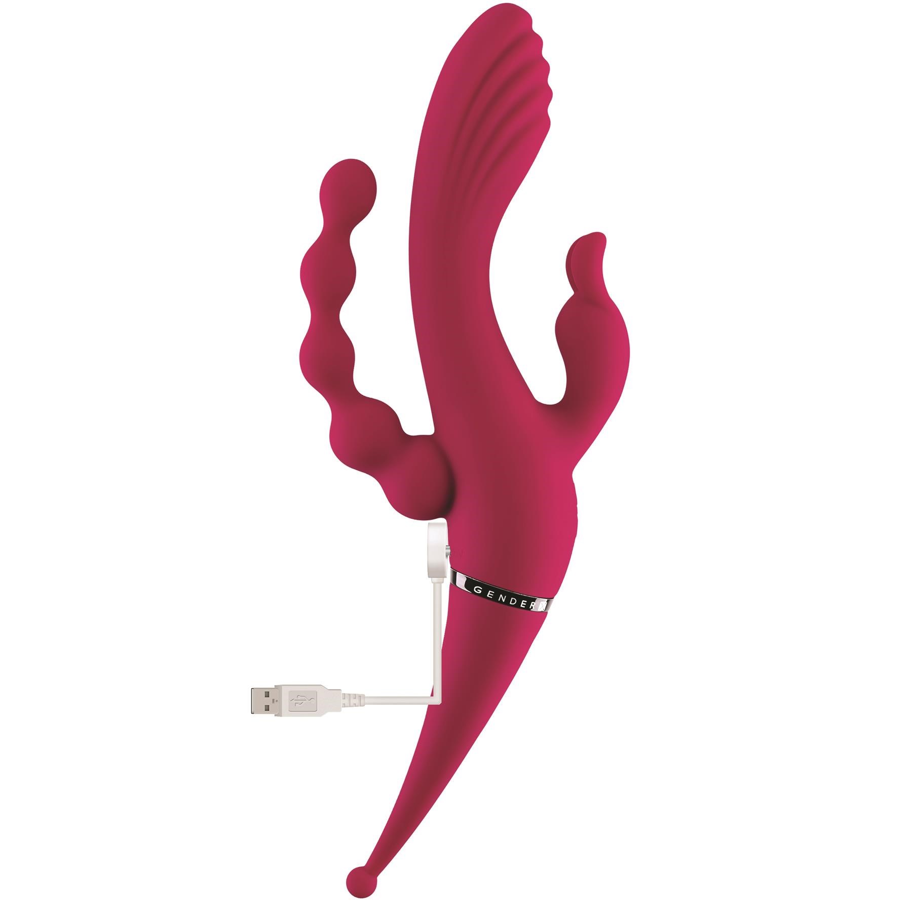 Gender X Four By Four Multi Stimulating Vibrator - Product Showing Where Charging Cable is Placed