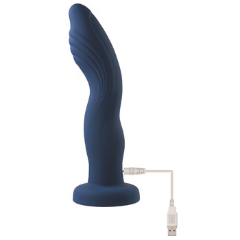 Gender X Snuggle Up Remote Control Dildo and Harness Set - Showing Where Charger Cable is Placed