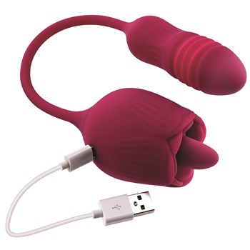 Wild Rose Clitoral Stimulator With Thrusting Bullet - Showing Where Charging Cable is Placed
