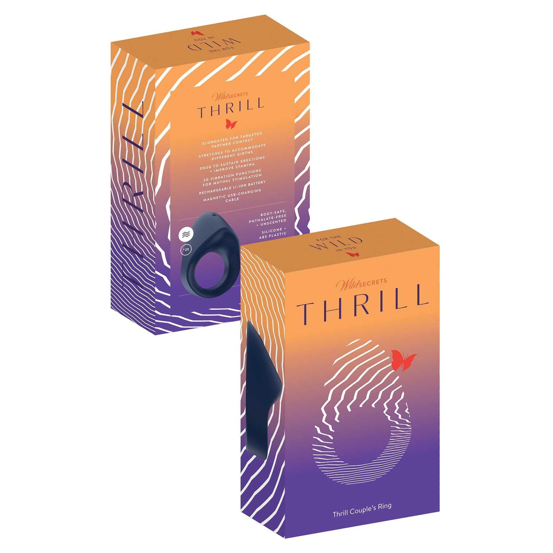 Wild Secrets Thrill Vibrating Couples Ring front and back box packaging