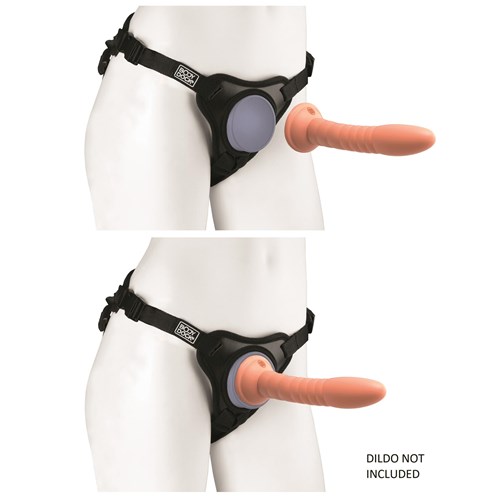Dillio Platinum Body Dock Harness - Harness Front Showing How a Dildo is Placed