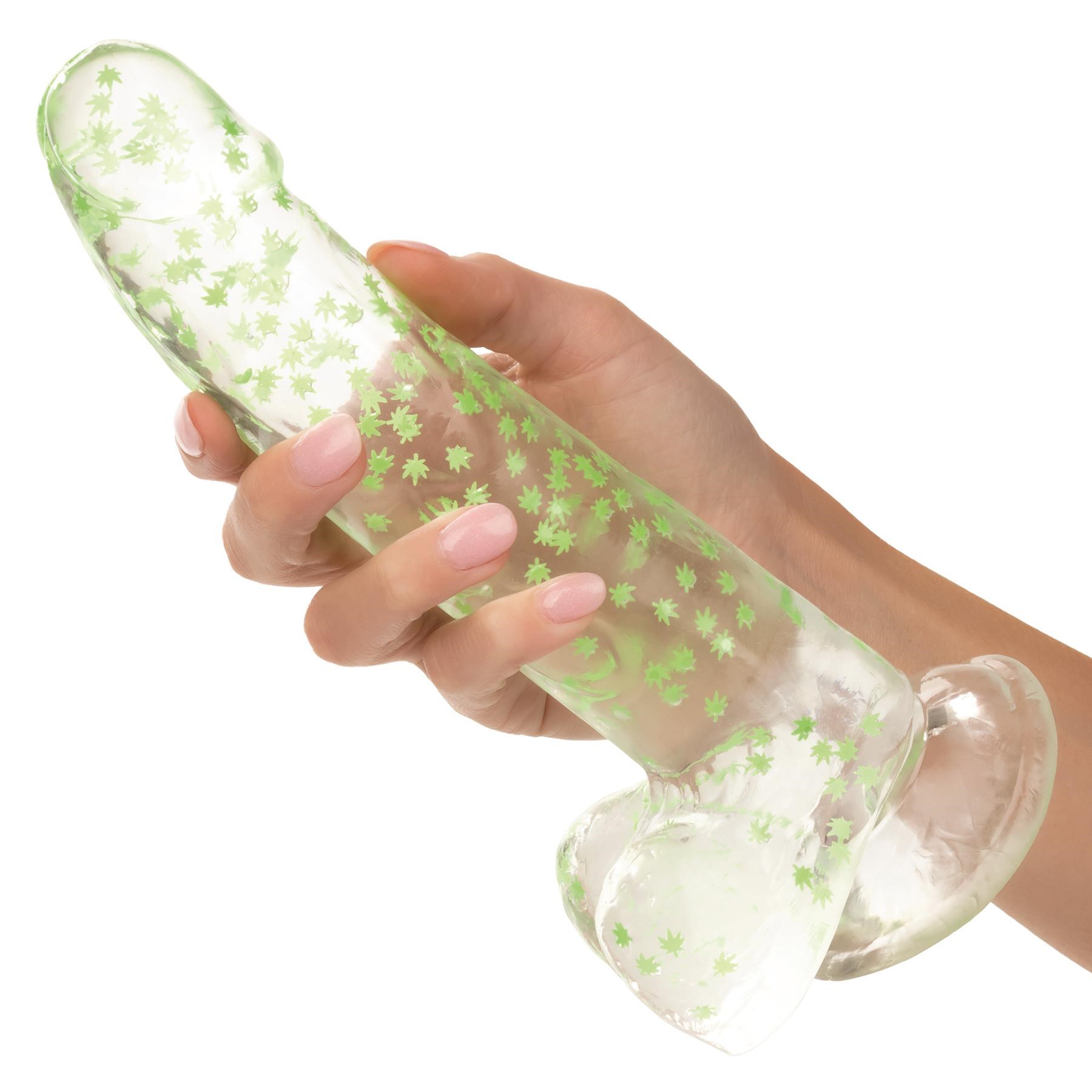 Naughty Bits Leaf Glow In The Dark Dildo - Hand Shot to Show Size