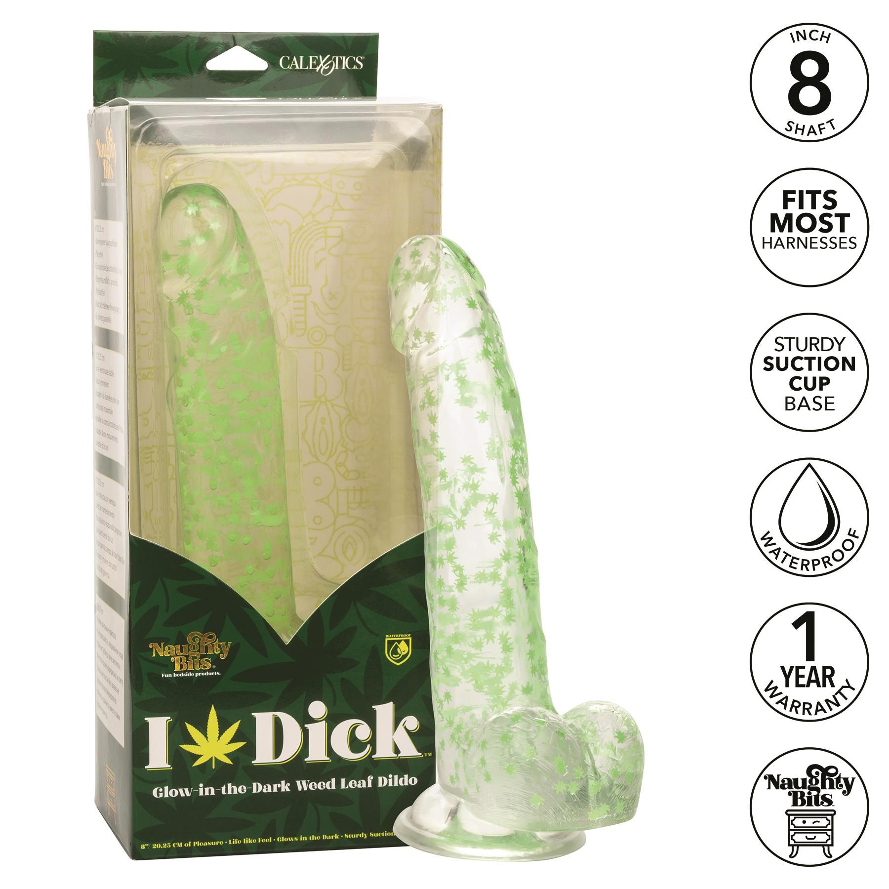 Naughty Bits Leaf Glow In The Dark Dildo - Features