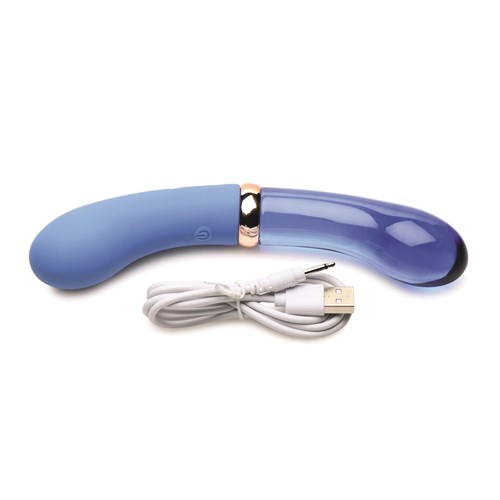 Prisms Vibra-Glass Bleu Dual Ended G-Spot Vibrator - With Charging Cable