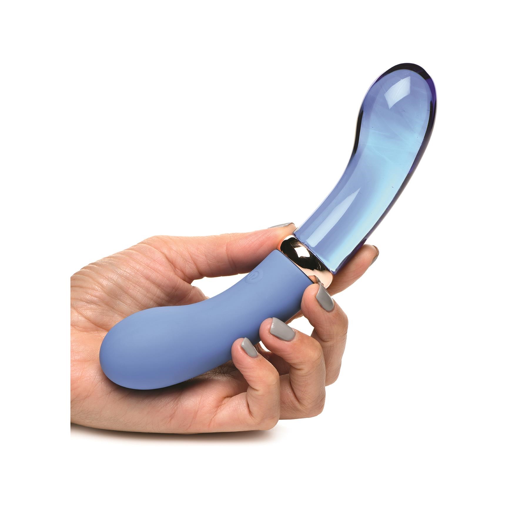 Prisms Vibra-Glass Bleu Dual Ended G-Spot Vibrator - Hand Shot