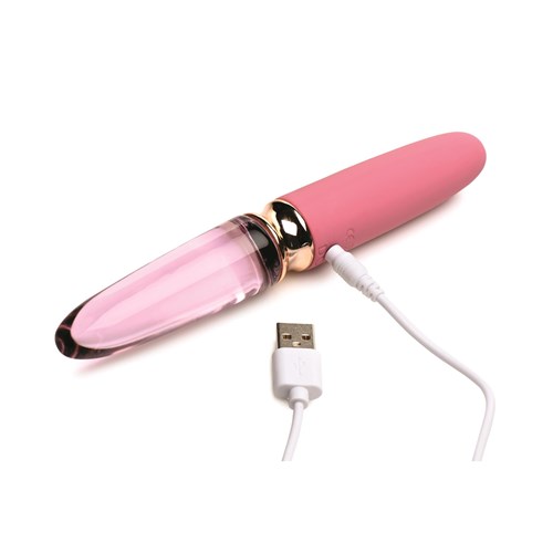 Prisms Vibra-Glass Rose Dual Ended Vibrator - Showing Where Charging Cable is Placed