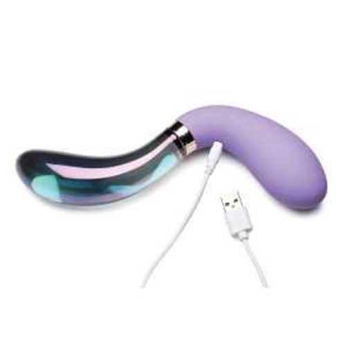 Prisms Vibra-Glass Pari Dual Ended Wavy Vibrator - Showing Where Charging Cable is Placed