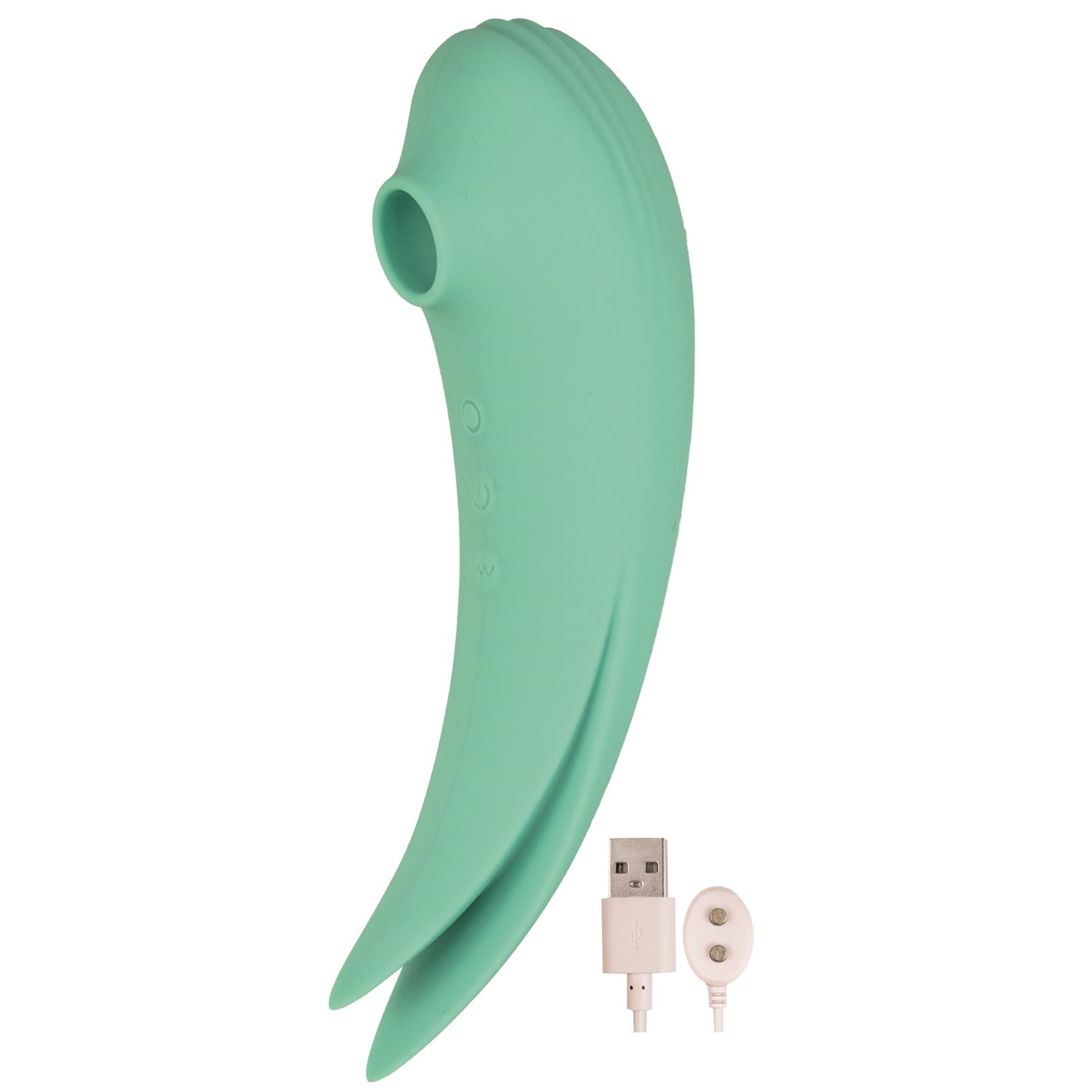 Mystique Suction Vibrator - Product Shot With Charging Cable