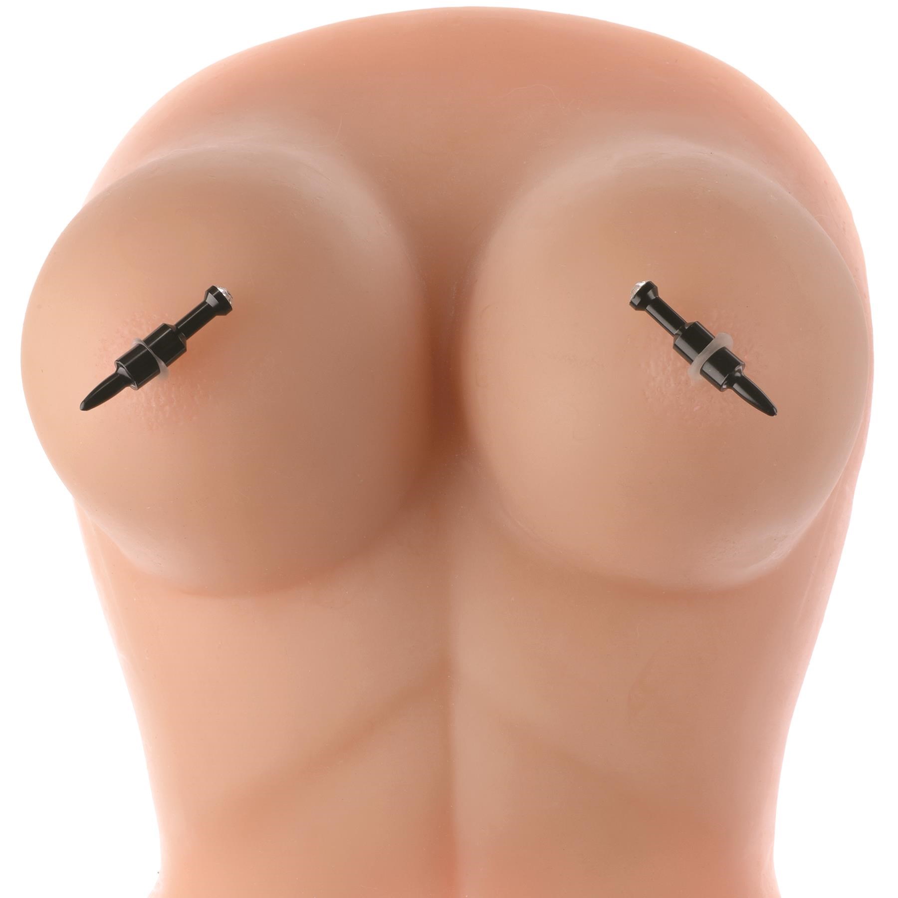 Ouch! Diamond Pin Magnetic Nipple Clamps - On Mannequin