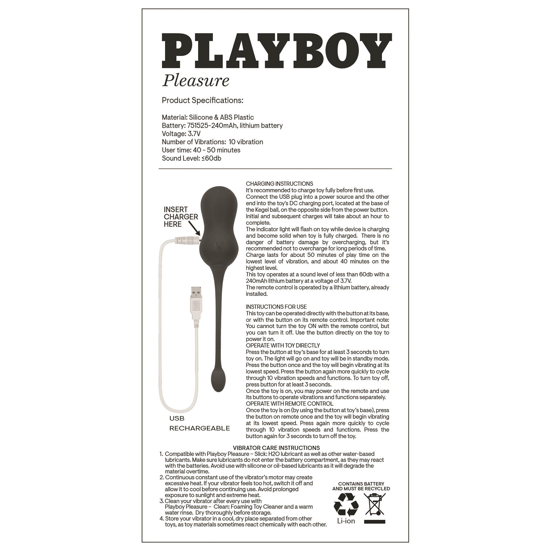Playboy Pleasure Double Time Vibrating Kegel Exerciser - Instructions
