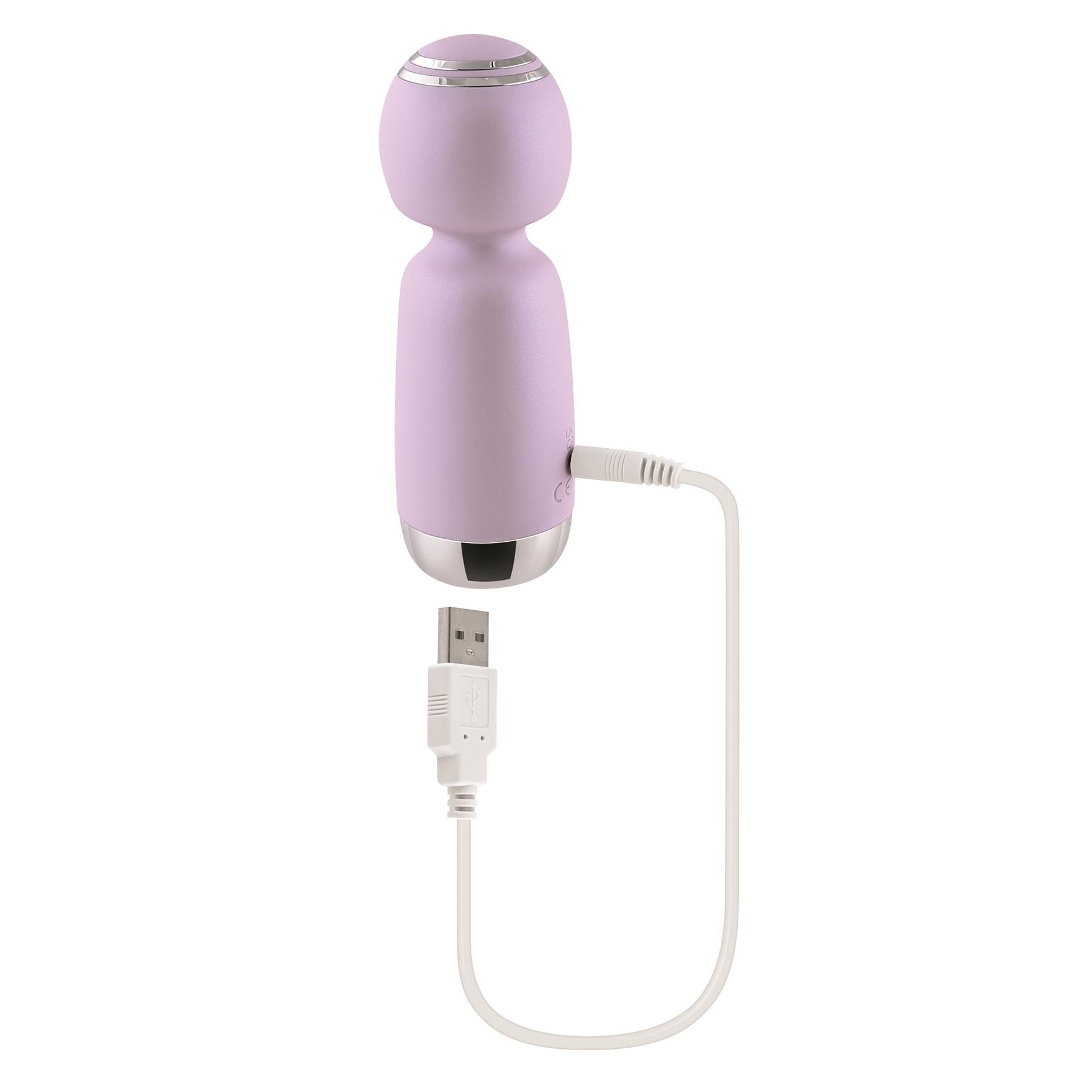 Playboy Pleasure Royal Mini Wand Massager - Product Shot Showing Where Charging Cable is Placed