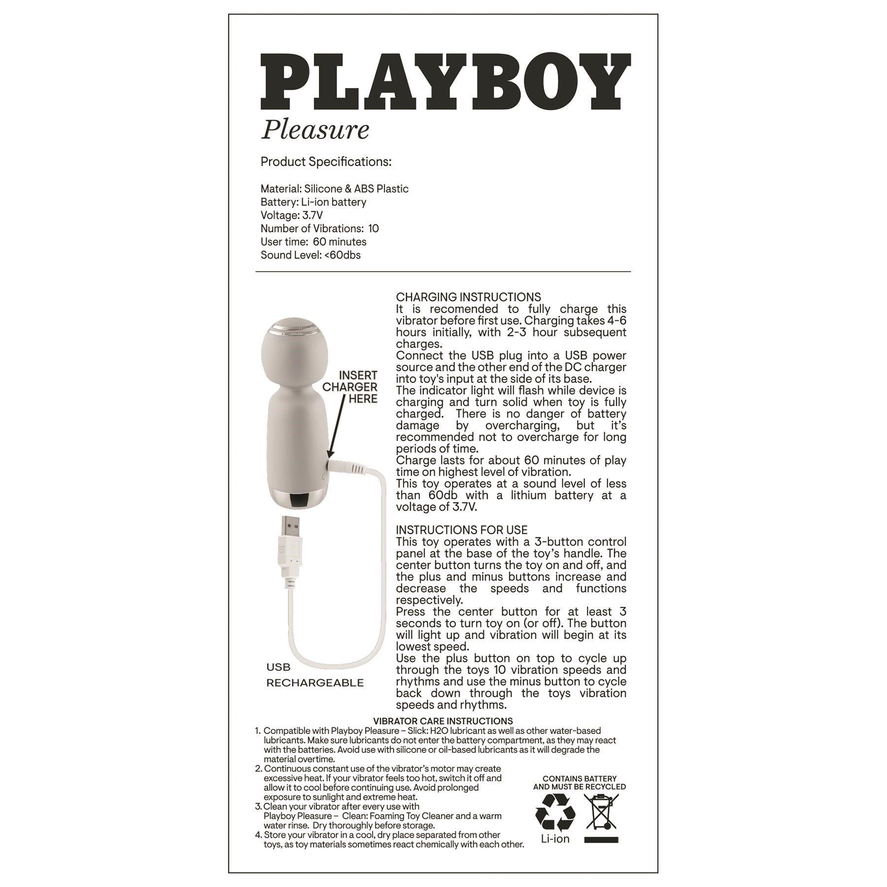 Playboy Pleasure Royal Mini Wand Massager - Instructions