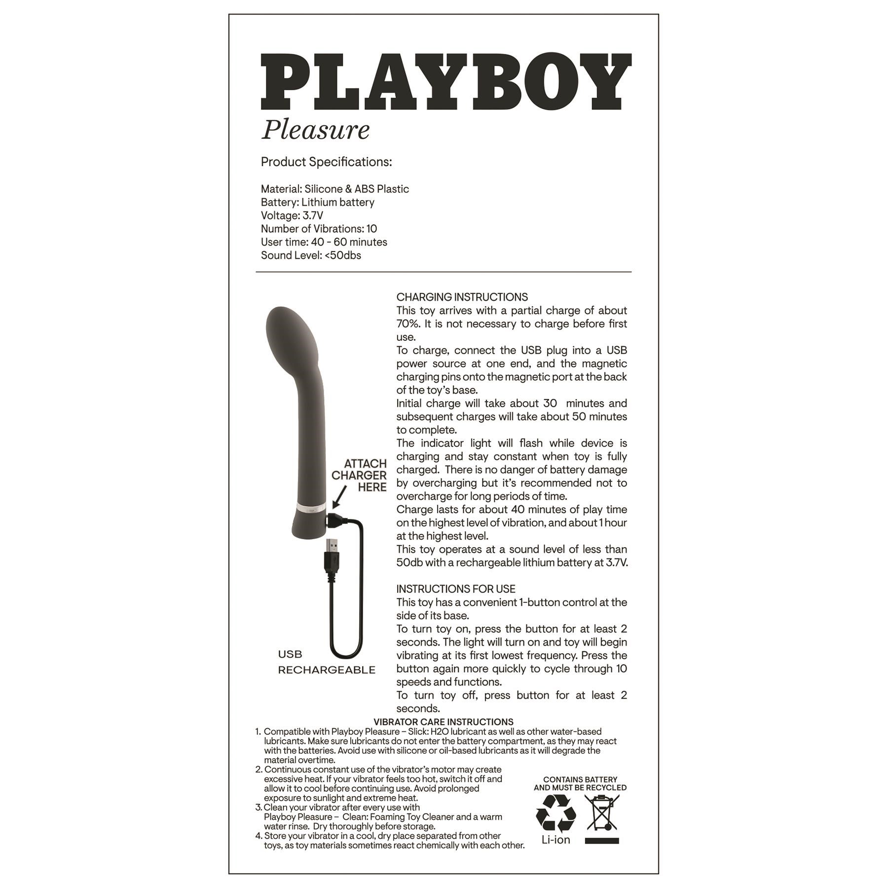 Playboy Pleasure On The Spot G-Spot Massager - Instructions