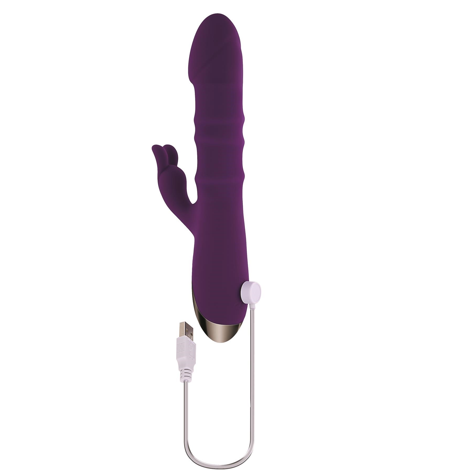 Playboy Pleasure Hop To It Rabbit Massager With Rolling Rings-Showing Where Charging Cable is Placed