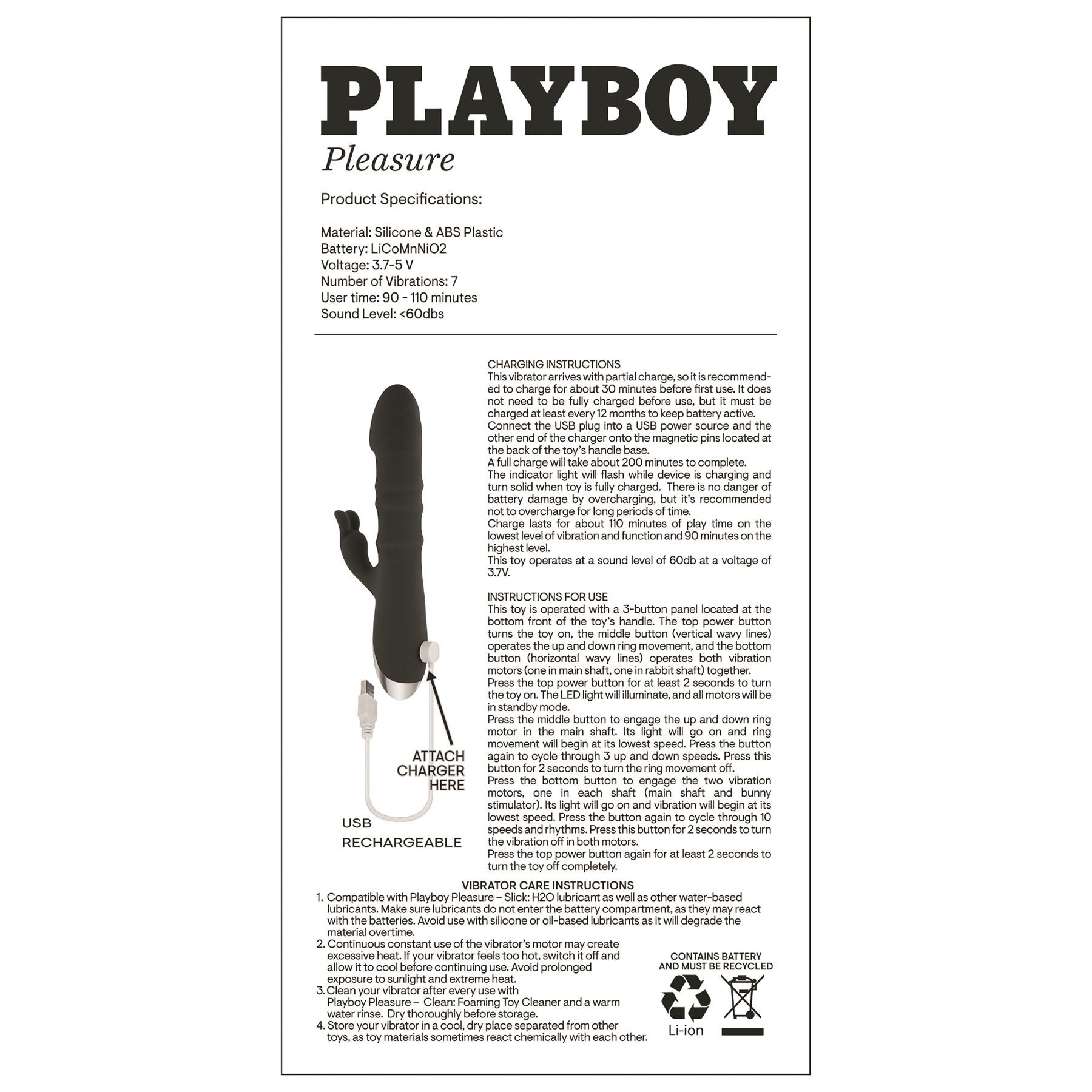 Playboy Pleasure Hop To It Rabbit Massager With Rolling Rings-Instructions
