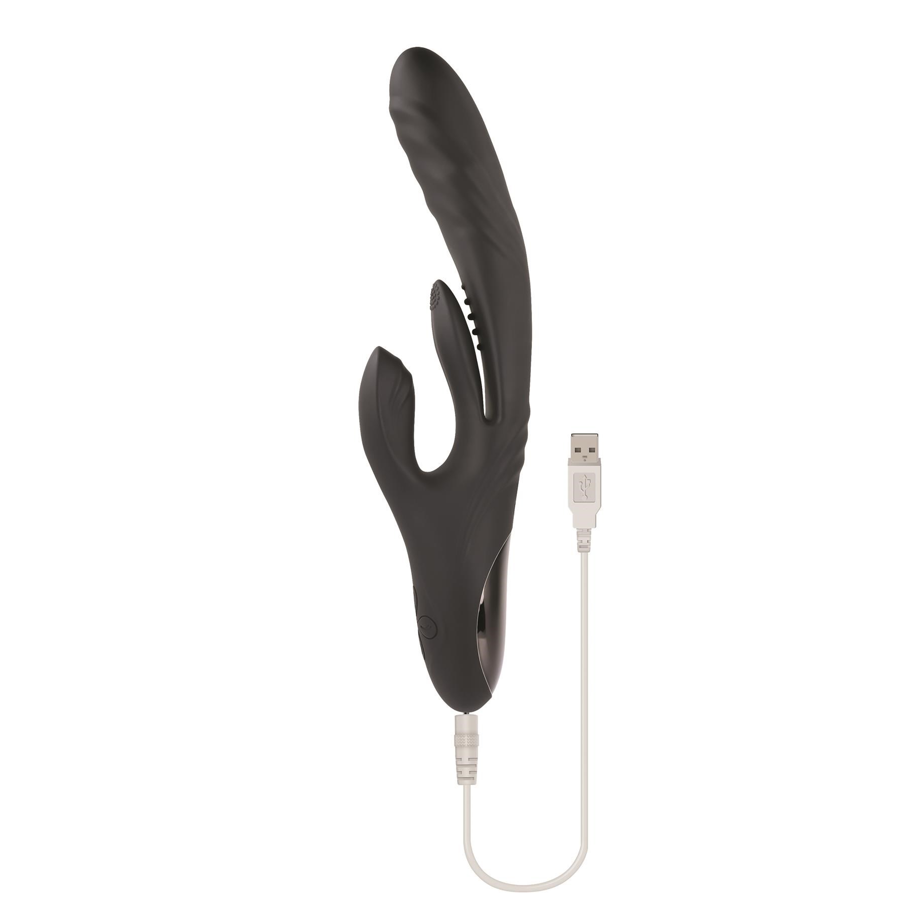 Playboy Pleasure Rapid Rabbit Triple Stimulating Massager Showing Where Charging Cable is Placed