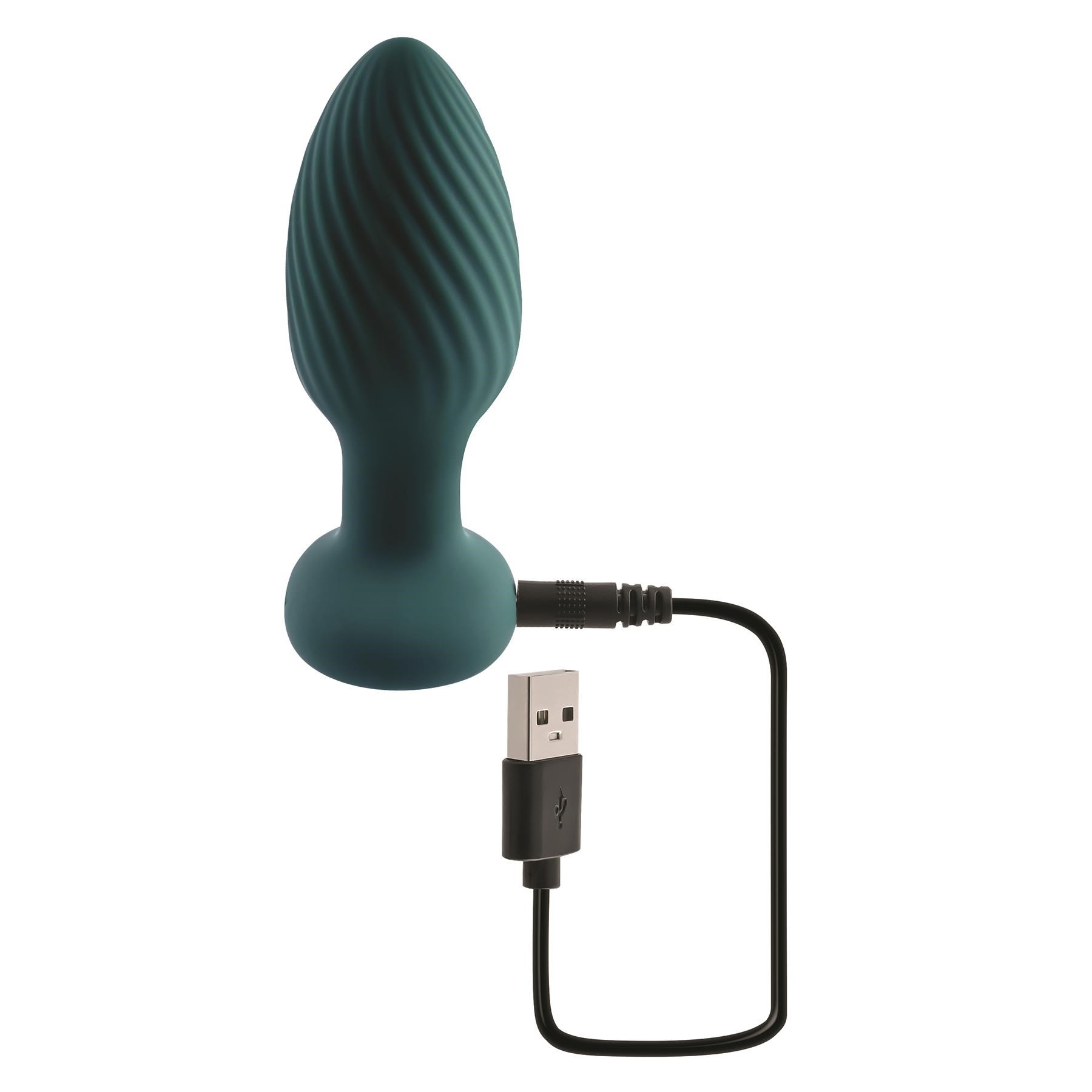Playboy Pleasure Remote Control Spinning Tail Teaser Butt Plug Showing Where Charging Cable is Place