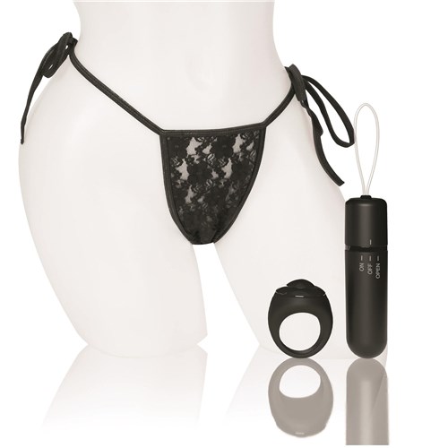 Screaming O Remote Control Vibrating Panty Set - Product and Panty - Black