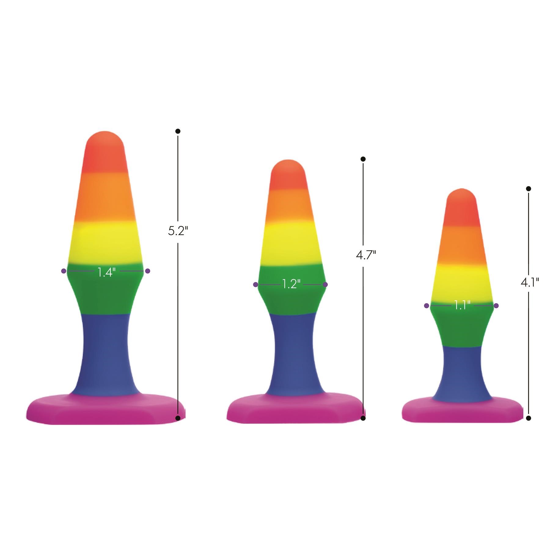 Rainbow Ready Anal Trainer Set - Product Shot with Dimensions