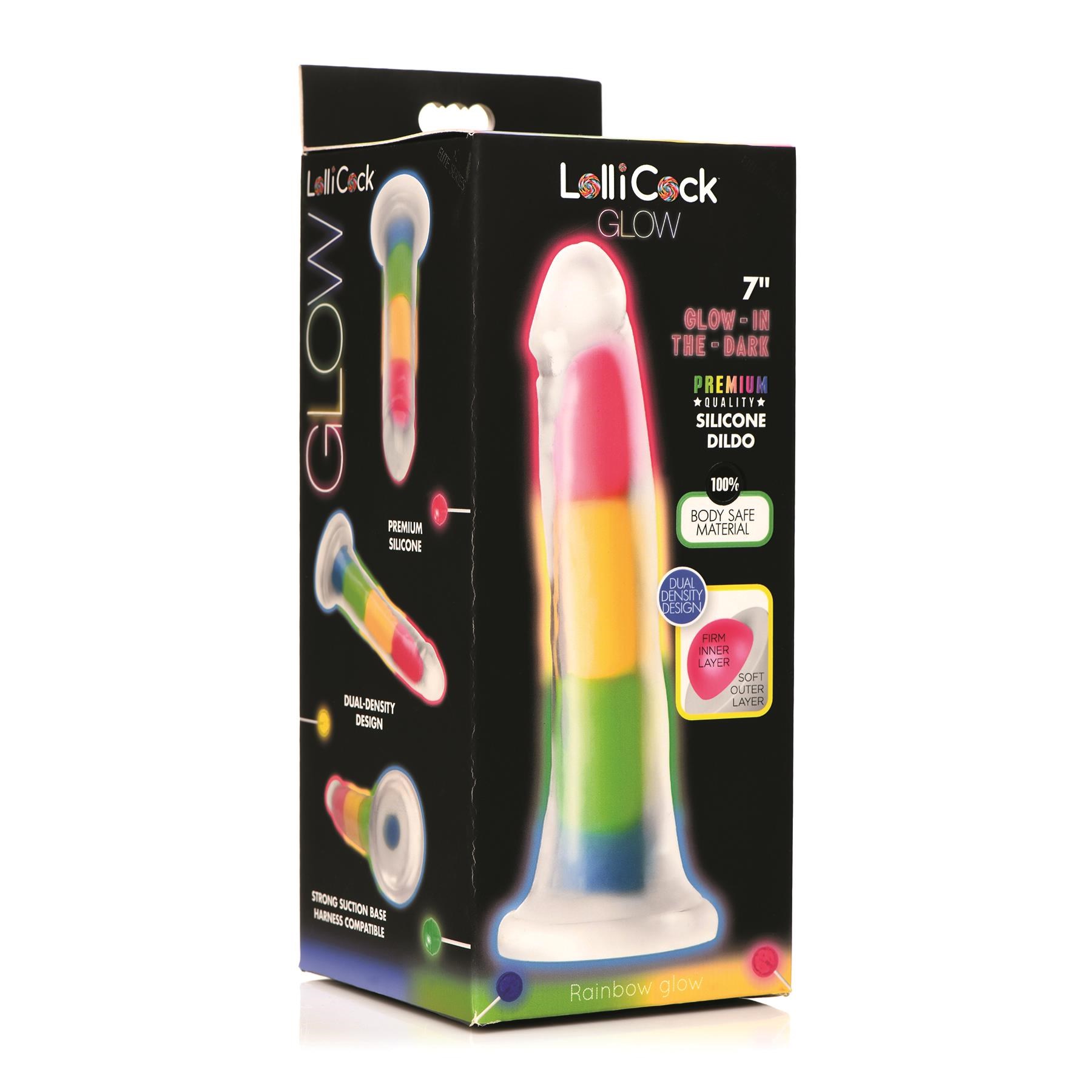 Lollicock 7 Inch Glow In The Dark Rainbow Dildo - Packaging Shot
