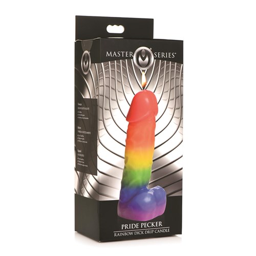 Pride Pecker Rainbow Drip Candle - Packaging