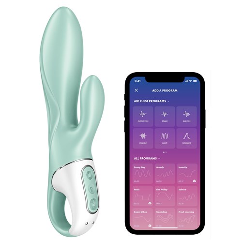 Satisfyer Air Pump Inflatable Bunny - Product Shot with Phone App