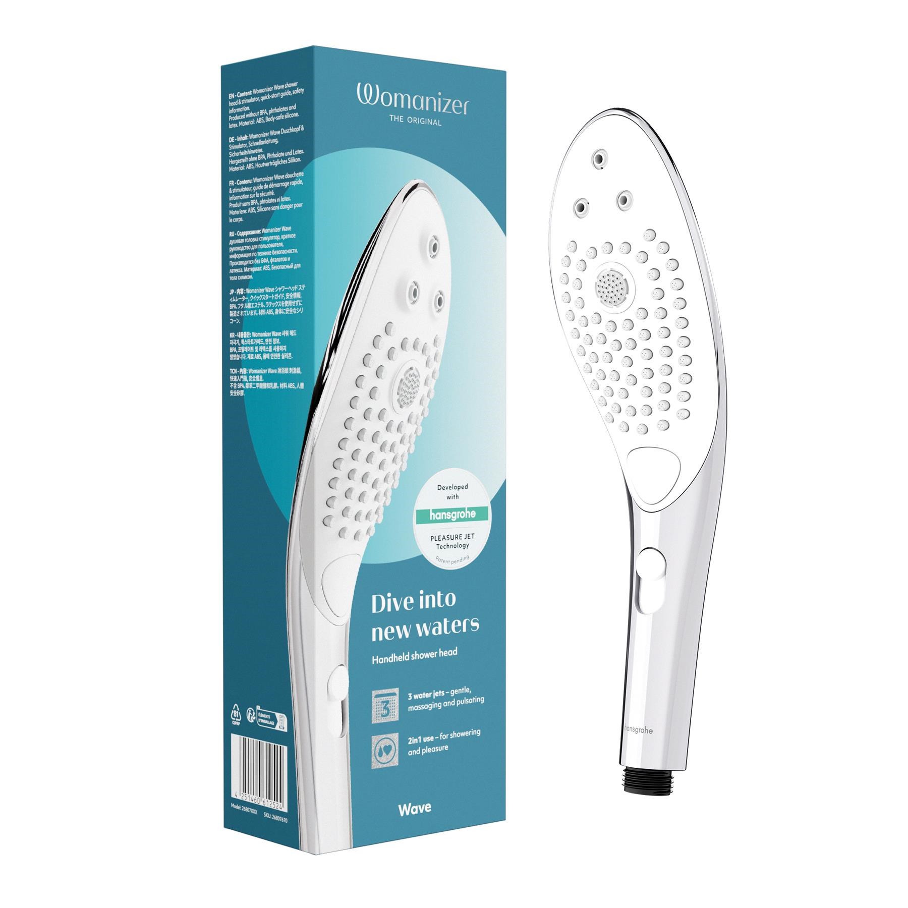 Womanizer Wave Pleasure Jet Shower Attachment - Product and Packaging