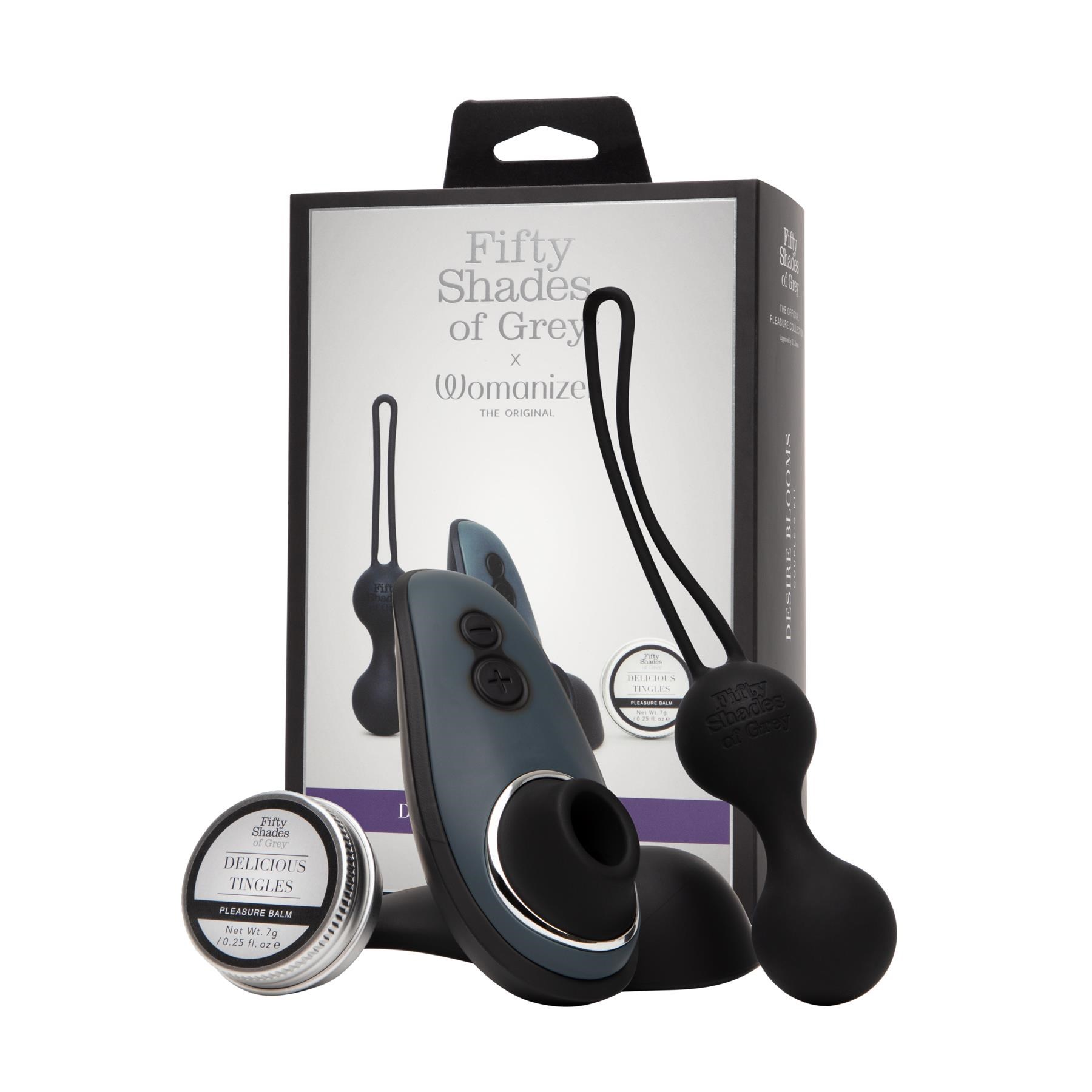 Fifty Shades of Grey & Womanizer Desire Blooms Couples Kit - All Components and Packaging