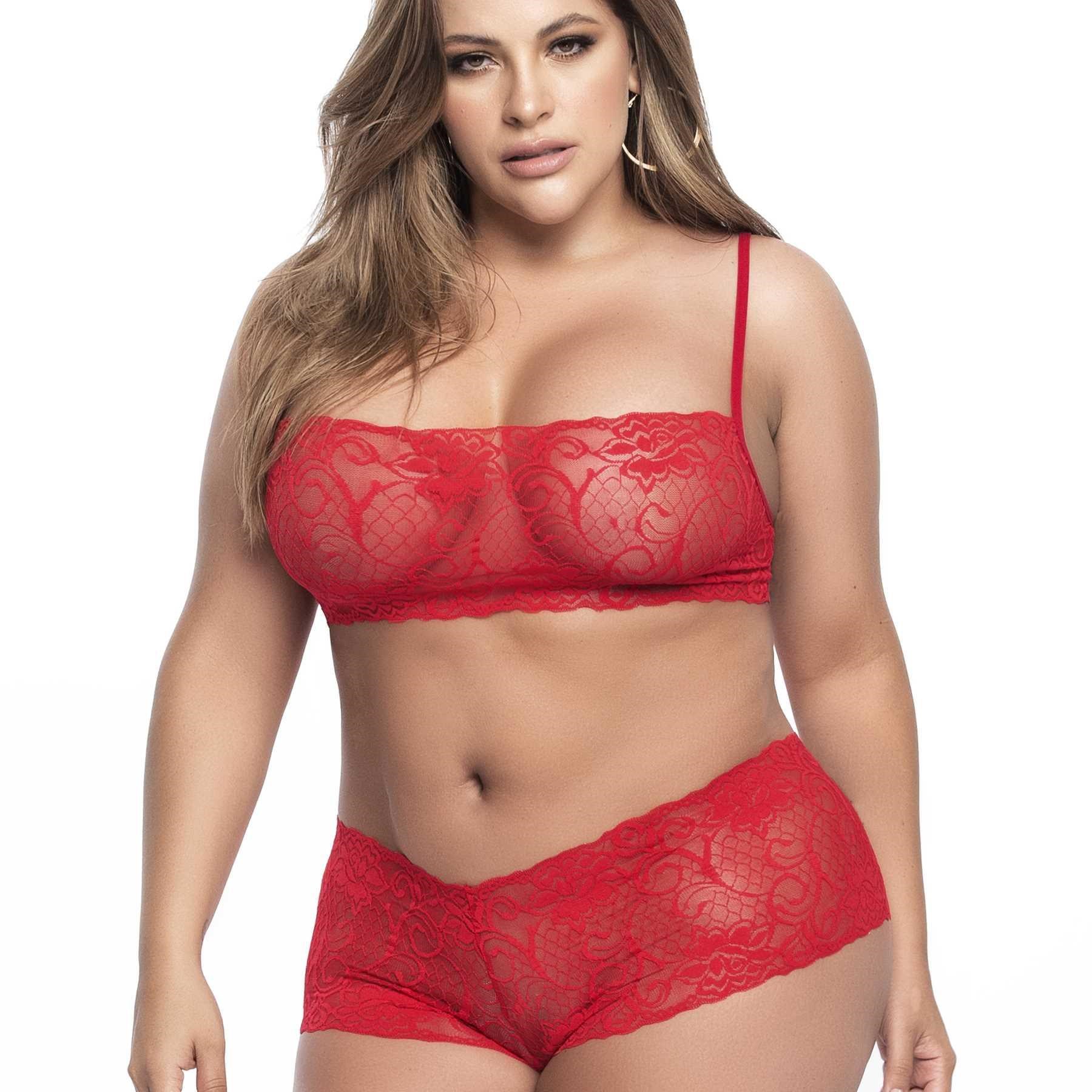 Lace Essentials - Panty & top lace sets qos  front red