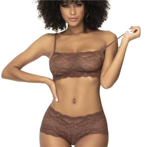 Lace Essentials - Panty & top lace sets o/s front cocoa
