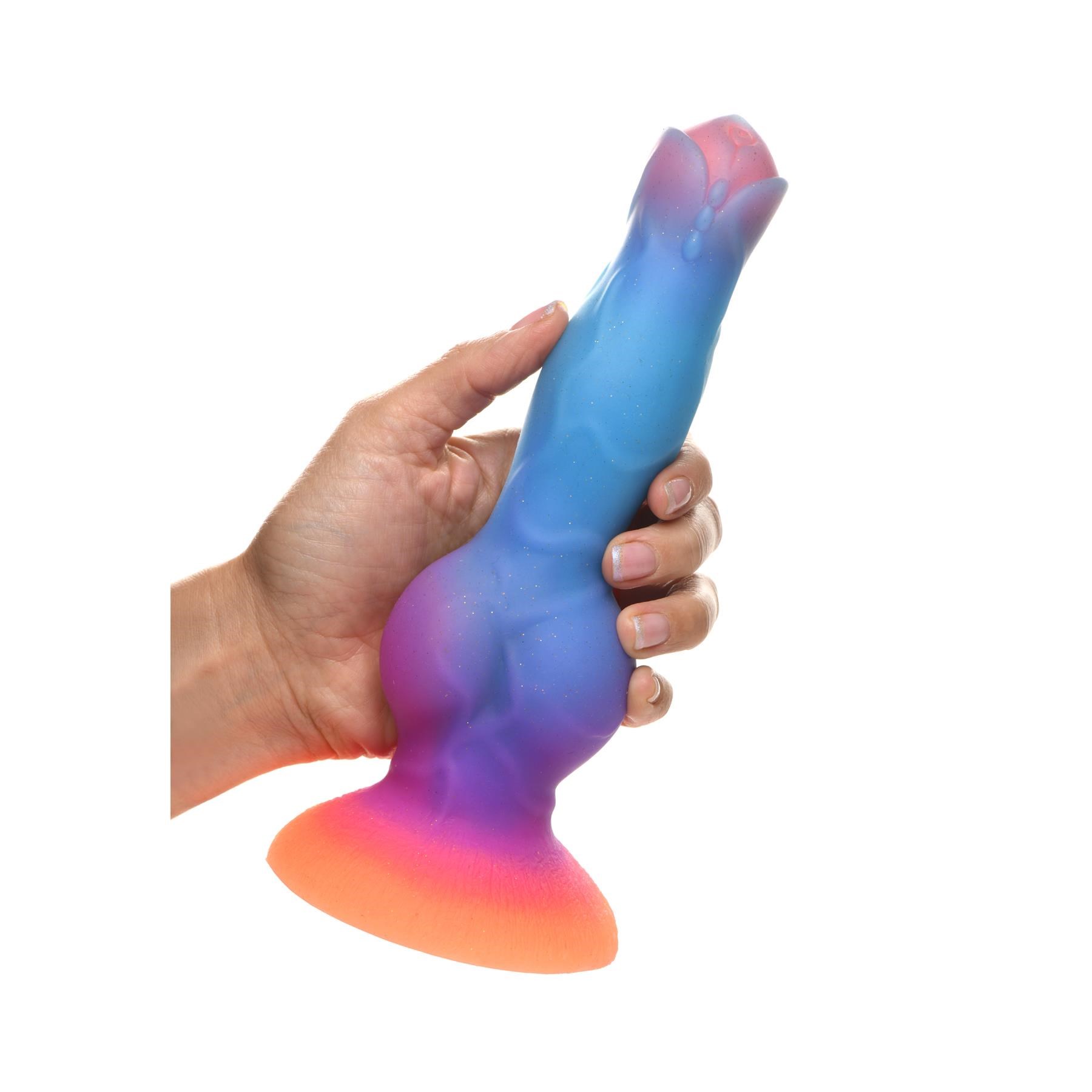 CreatureCocks Glow In The Dark Spacecock Dildo - Hand Shot to Show Size