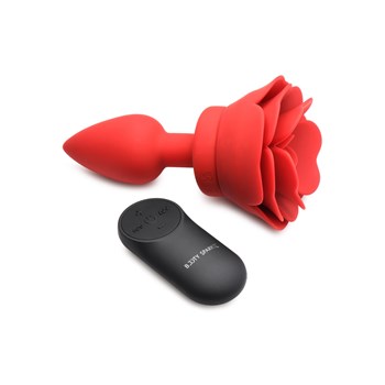 Booty Sparks Vibrating Rose Anal Plug with Remote Control - Product and Remote - Small