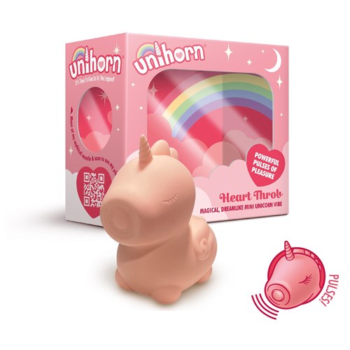 Unihorn Heart Throb Mini Unicorn Vibrator - Product and Packaging