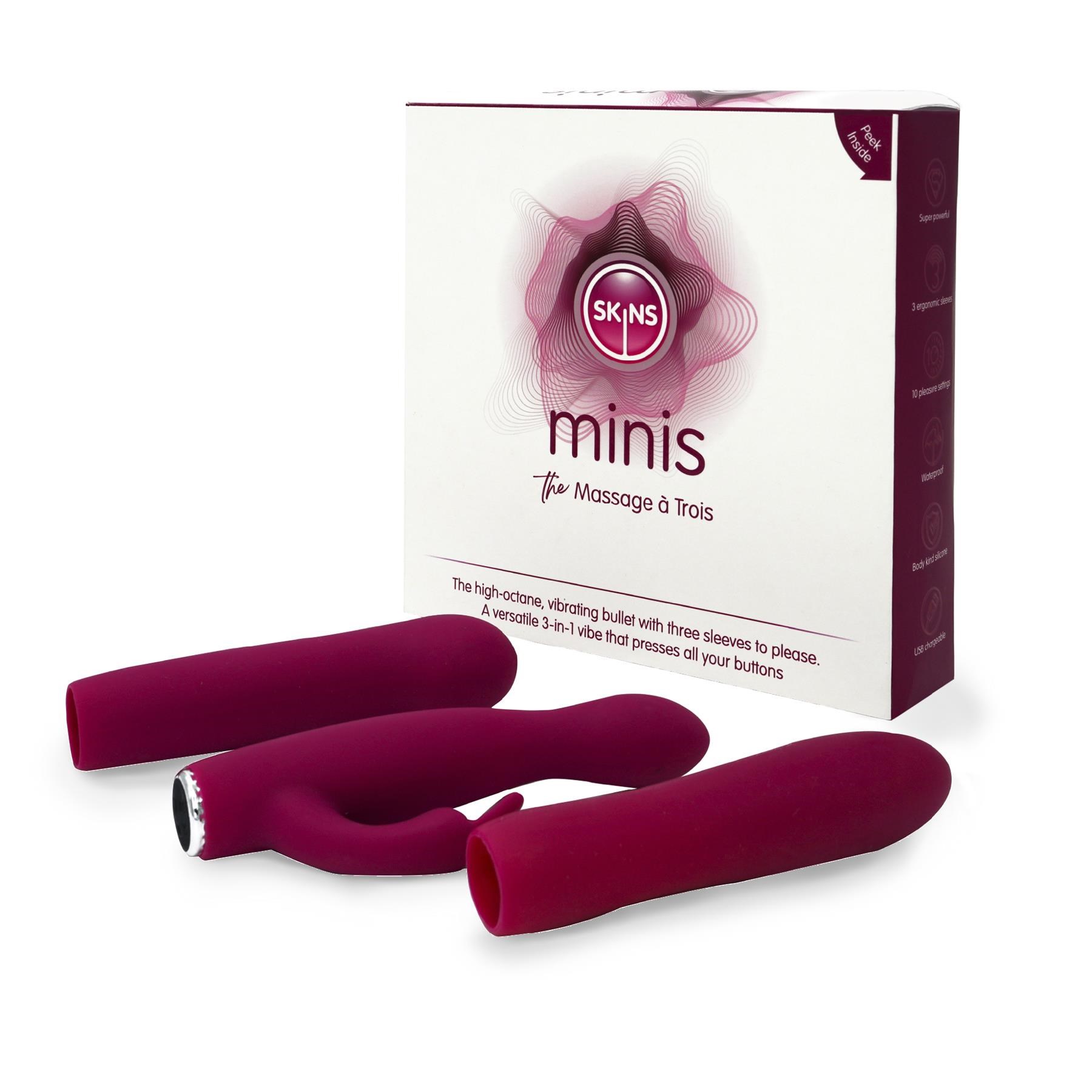 Skins Minis Massage A Trois Vibrator Set - Product and Packaging
