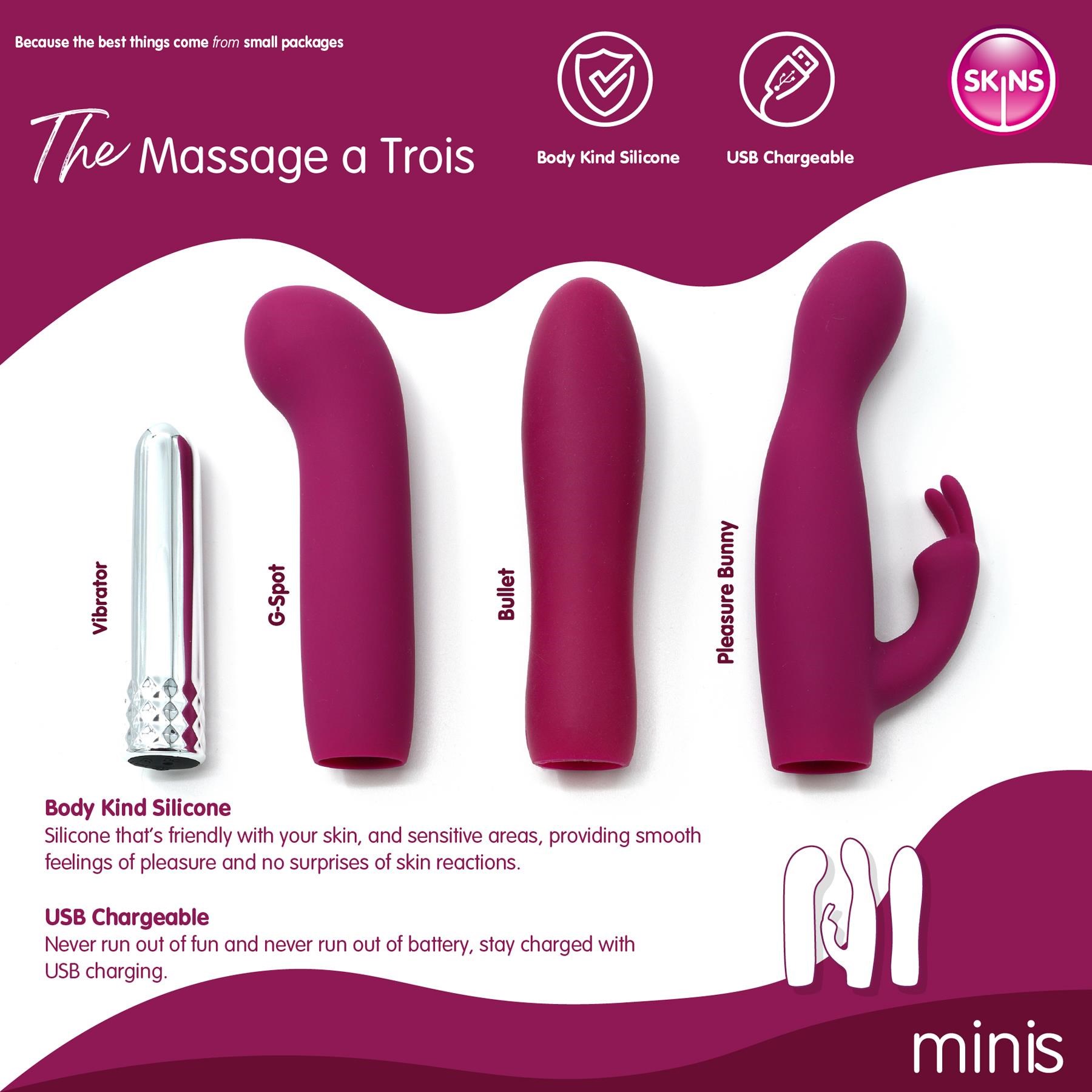 Skins Minis Massage A Trois Vibrator Set - Information and Description