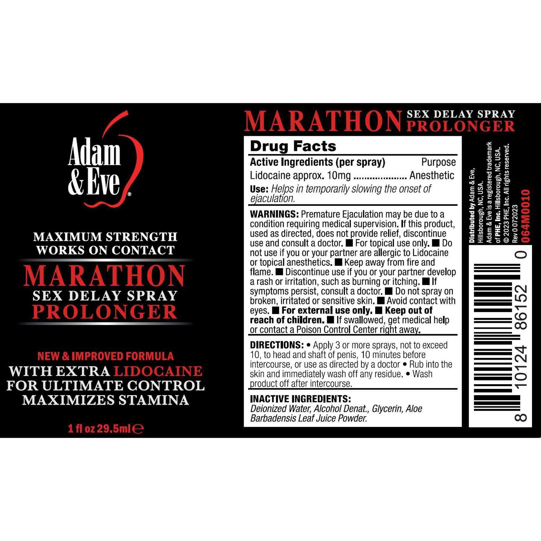 Adam & Eve Extra Strength Marathon Delay Spray label
