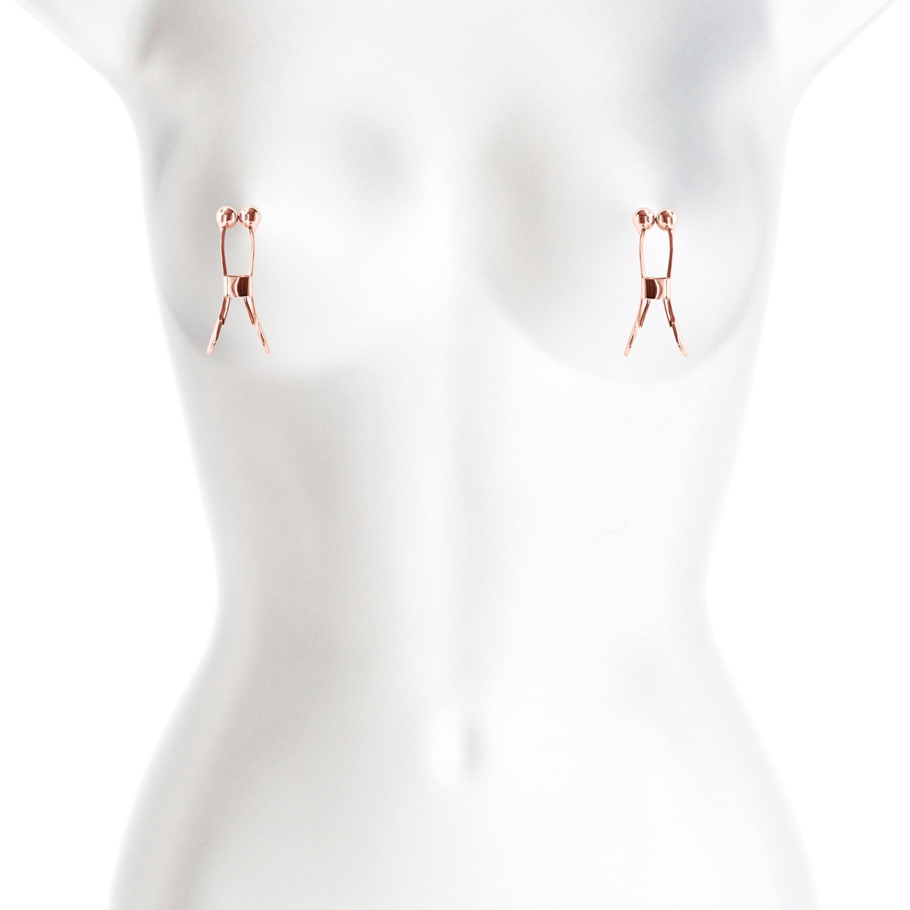 Bound Rose Gold Nubbed Nipple Clamps - Product Shot on Mannequin