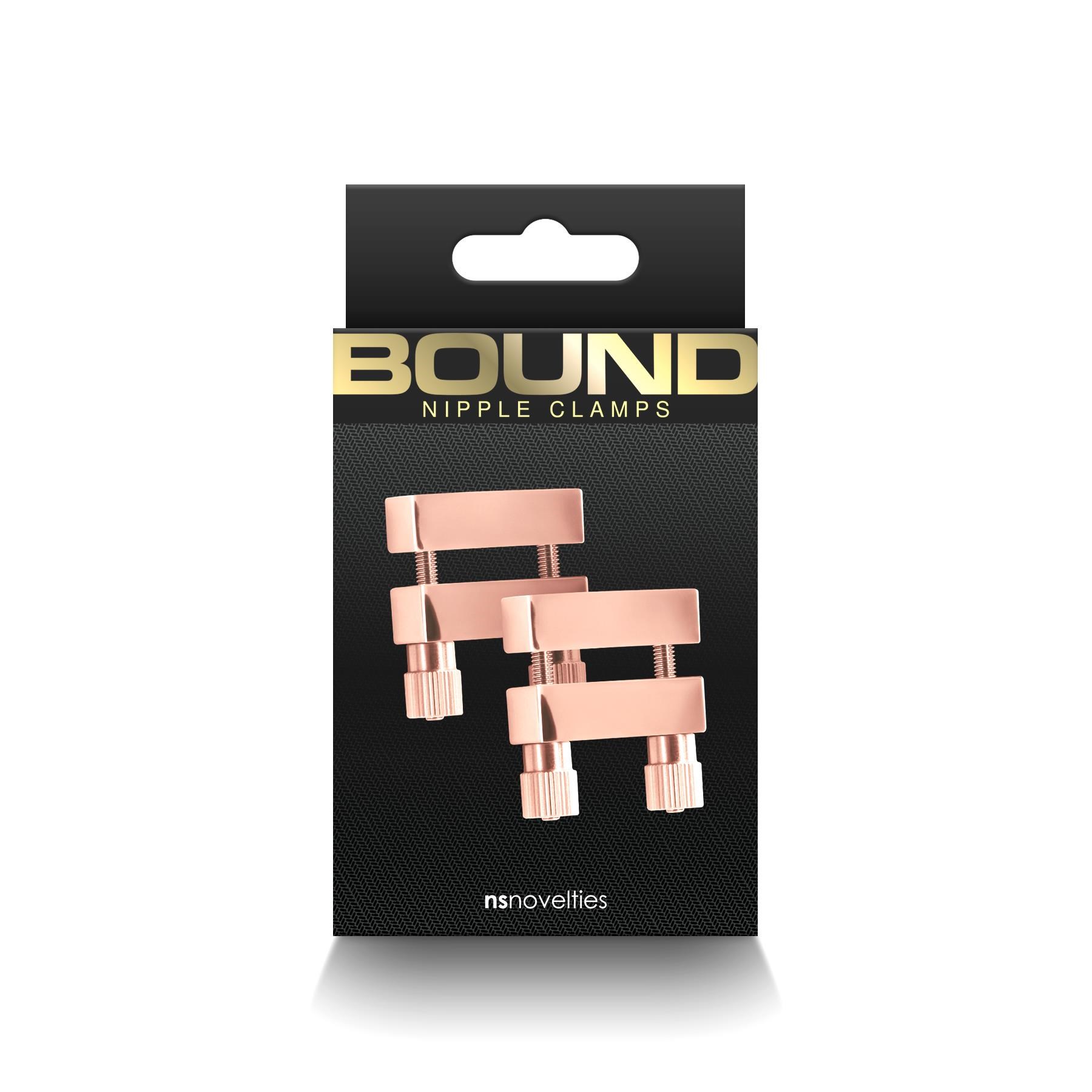 Bound Rose Gold Square Nipple Clamps With Screws - Packaging Shot