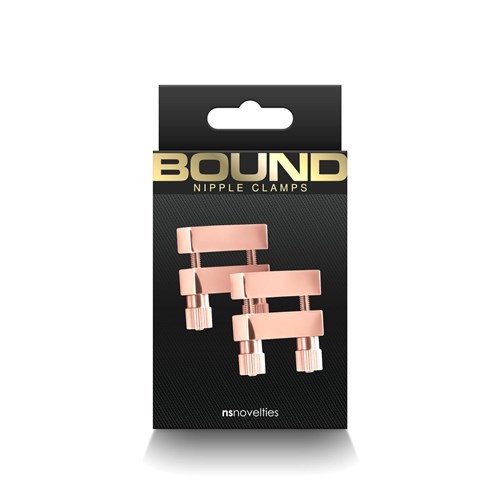 Bound Rose Gold Square Nipple Clamps With Screws - Packaging Shot