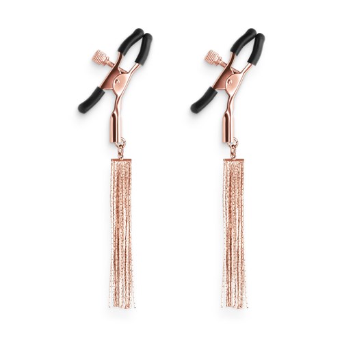 Bound Rose Gold Nipple Clamps With Tassels - Product Shot