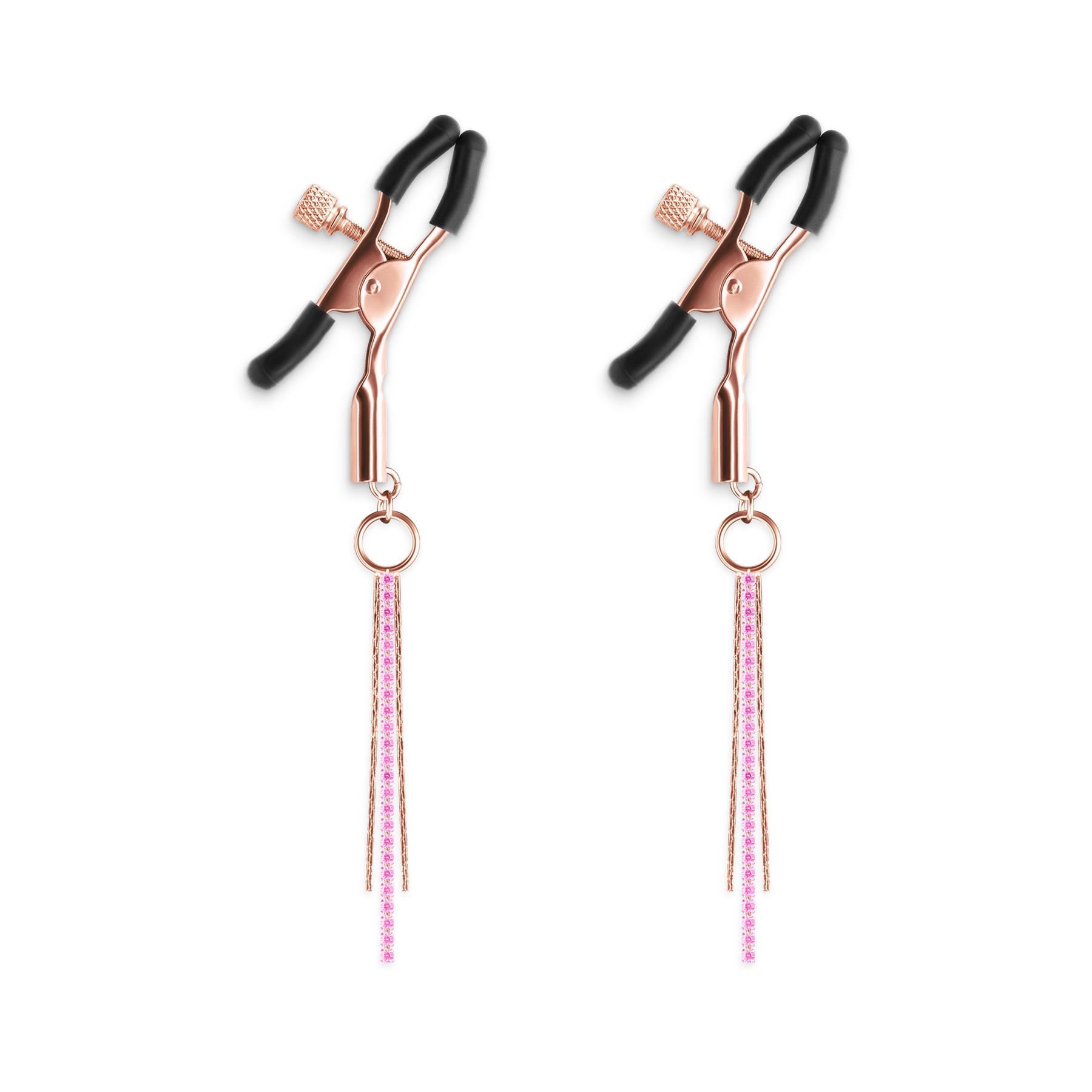 Bound Rose Gold Nipple Clamps With Jewel Chains - Product Shot
