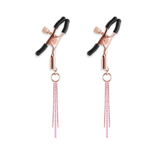 Bound Rose Gold Nipple Clamps With Jewel Chains - Product Shot