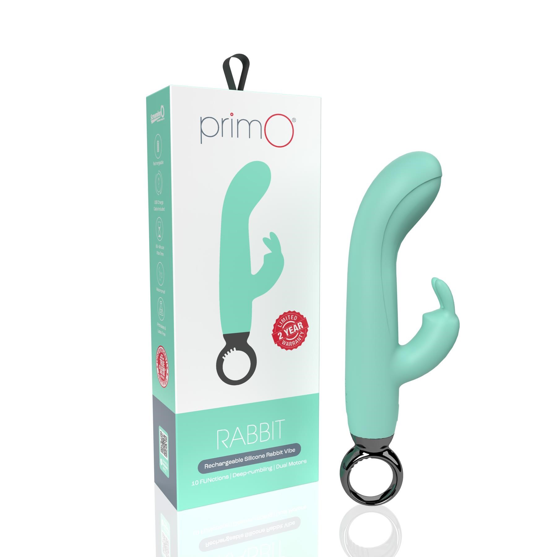Screaming O Primo Rechargeable Rabbit - Product and Packaging